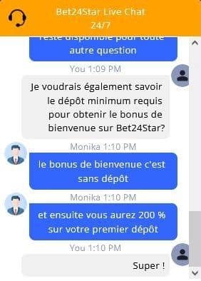 Test sur le support chat bet24star